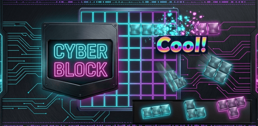 Cyber Block Puzzle: Neon Grid promo artwork — neon block grid with combo effects